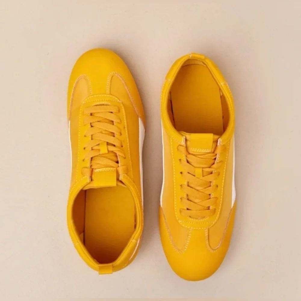 Perri Sneakers Yellow White Color Block Lace Up